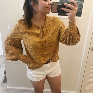 yellow floral puffy sleeve blouse